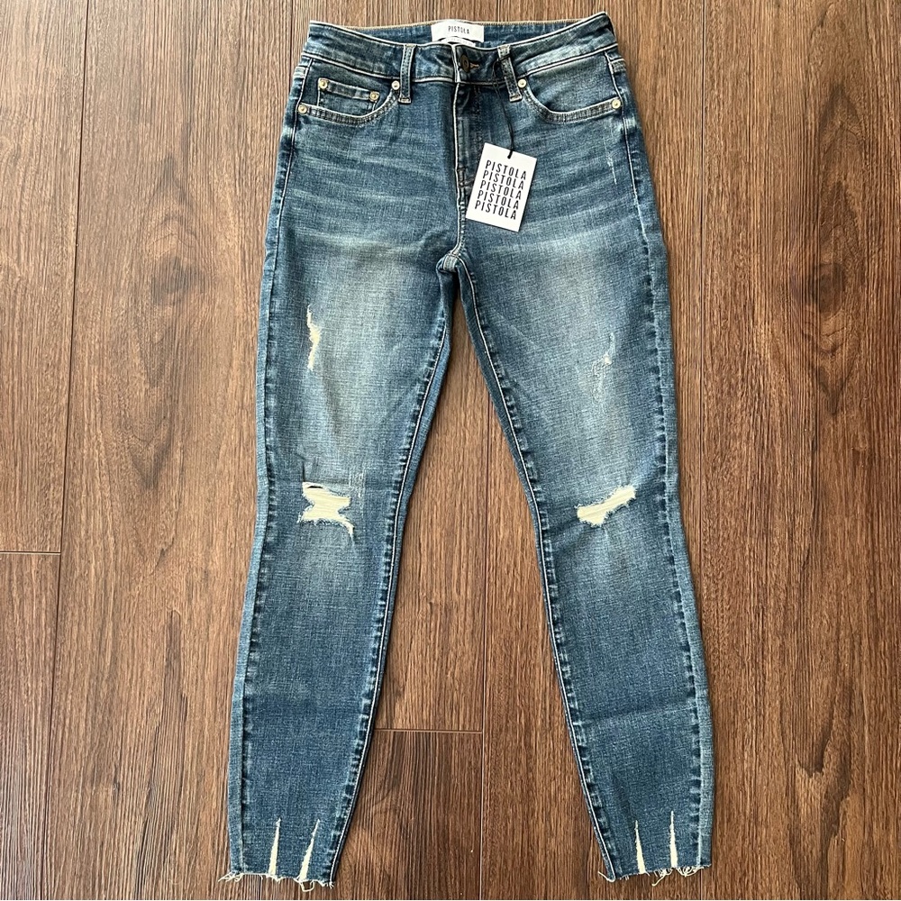 Pistola Medium Wash Torn Distressed Jeans